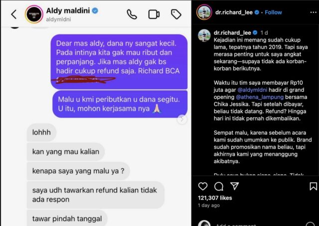 Mangkir dari Tanggung Jawab, Aldy Maldini Malah Ancam Laporkan Richard Lee
