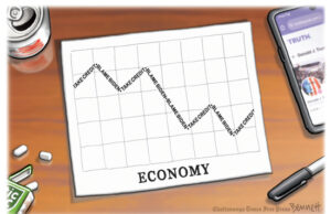 Trump cueva sus aranceles chinos, pero es demasiado poco tarde A cartoon by Clay Bennett.