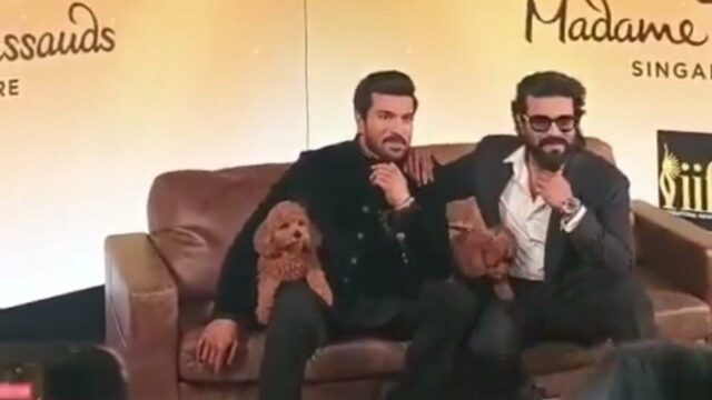 Ram Charan and his pet dog, Rhyme, unveil their wax statue at Madame Tussauds