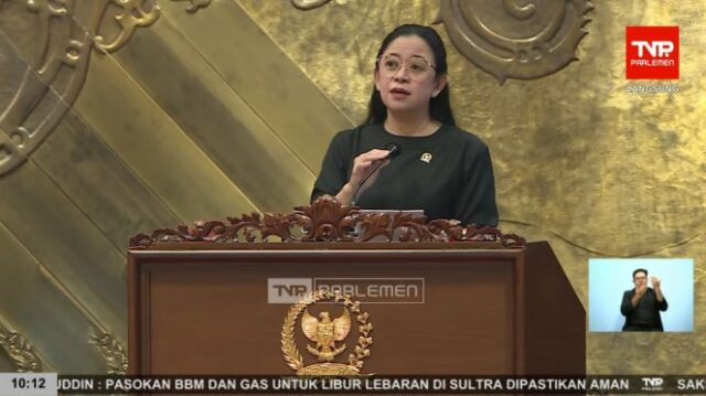 Ketua DPR RI, Puan Maharani di rapat sidang paripurna ke-16 penutupan masa sidang II tahun 2024-2025 di Gedung DPR RI, Jakarta Pusat, Selasa, 25 Maret 2025 (sumber: tangkapan layar YouTube TV Parlemen)