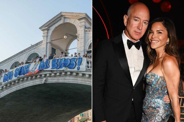 El matrimonio de Jeff Bezos y Lauren Sánchez atrae manifestaciones en Venecia

