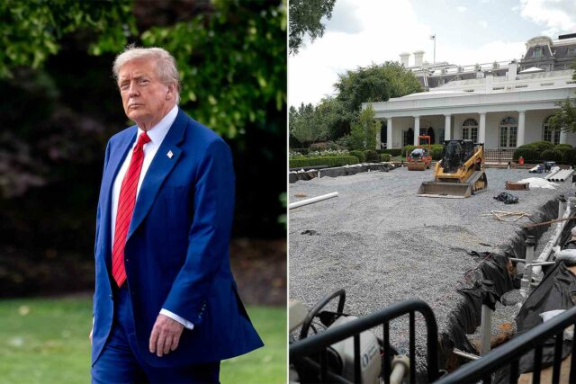 Nuevas fotos se muestran más tarde, mientras que el jardín de rosas de la Casa Blanca está excavada, pavimentada

