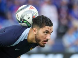 STUTTGART, GERMANY - JUNE 5: Rayan Cherki #25 of France warms up before the UEFA Nations League 2025 semifinal match between Spain and France at Stuttgart Arena on June 5, 2025 in Stuttgart, Germany. (Photo by Catherine Steenkeste/Getty Images)