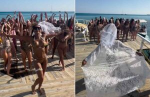 Mel B Rocks Bikini con estampado de leopardo y velo de boda por su glamorosa Bachelorette Bash Mel B Rocks Bikini con estampado de leopardo y velo de boda por su glamorosa Bachelorette Bash