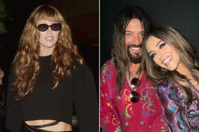 Elizabeth Hurley, Billy Ray Cyrus apoya a Miley Cyrus durante el evento de estreno de Londres

