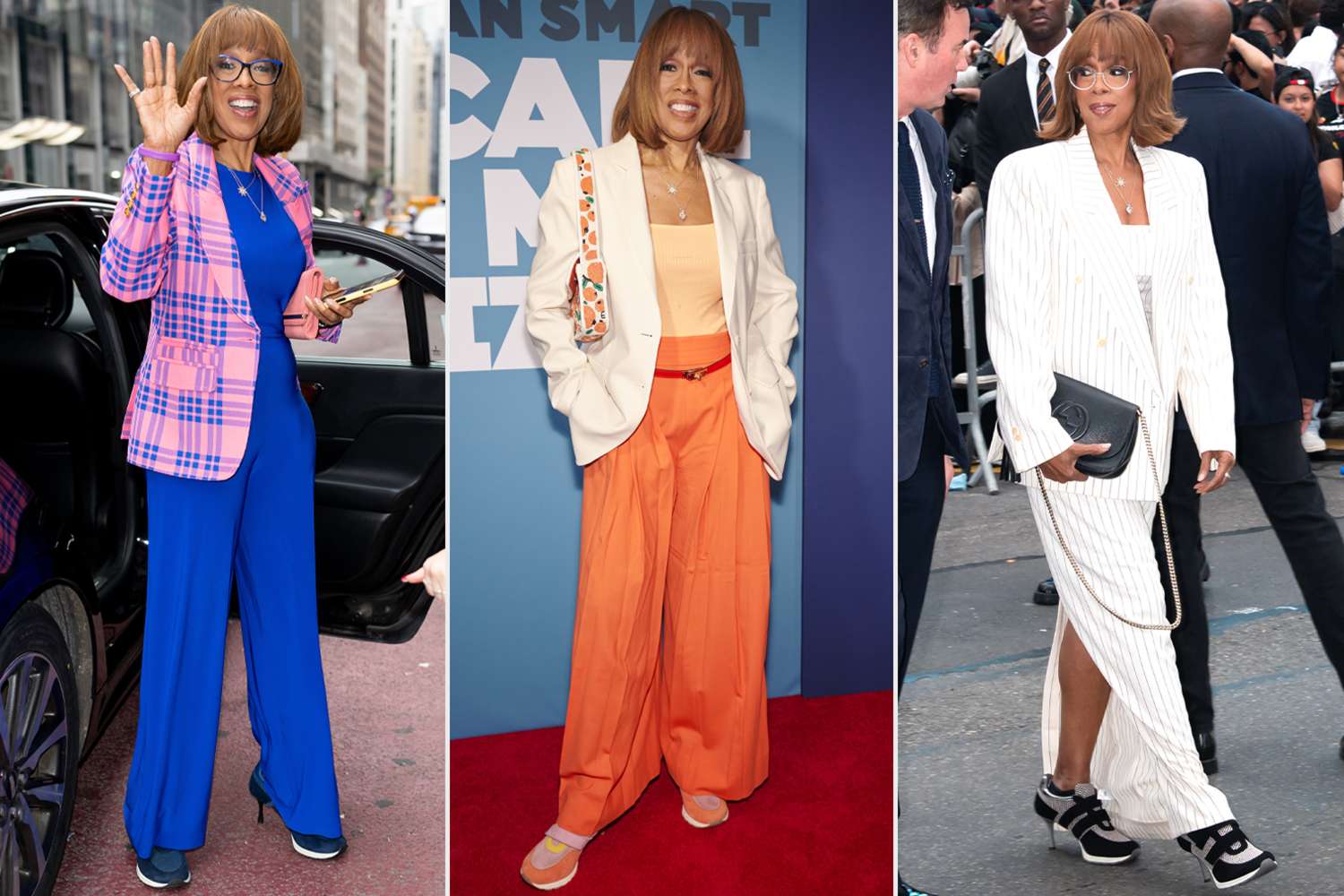 Gayle King continúa usando zapatillas de zapatillas altas


