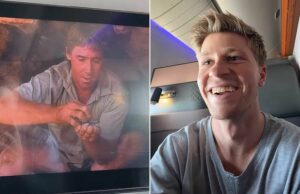 Robert Irwin mira la película «Crocodile Hunter» de Papa en un vuelo Robert Irwin mira la película "Crocodile Hunter" de Papa en un vuelo