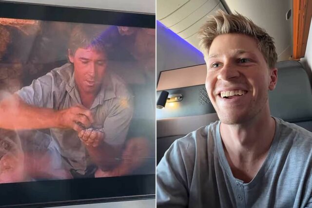 Robert Irwin mira la película "Crocodile Hunter" de Papa en un vuelo

