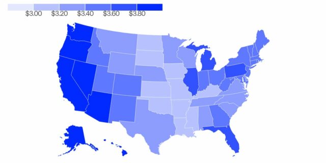 El mapa de precios de la gasolina muestra que todos los estados de EE. UU. superan los 3 dólares por galón

 | Transportation,Economy,gas,gas-prices,aaa